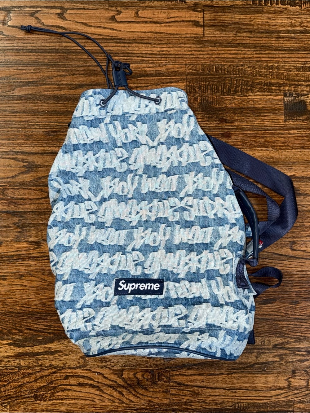 Supreme SS22 Fat Tip Jacquard Denim Backpack 'Blue' Drawstring Rucksack